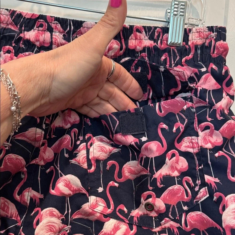 Men's Flamingo Print Swim Trunks - Pink on Navy